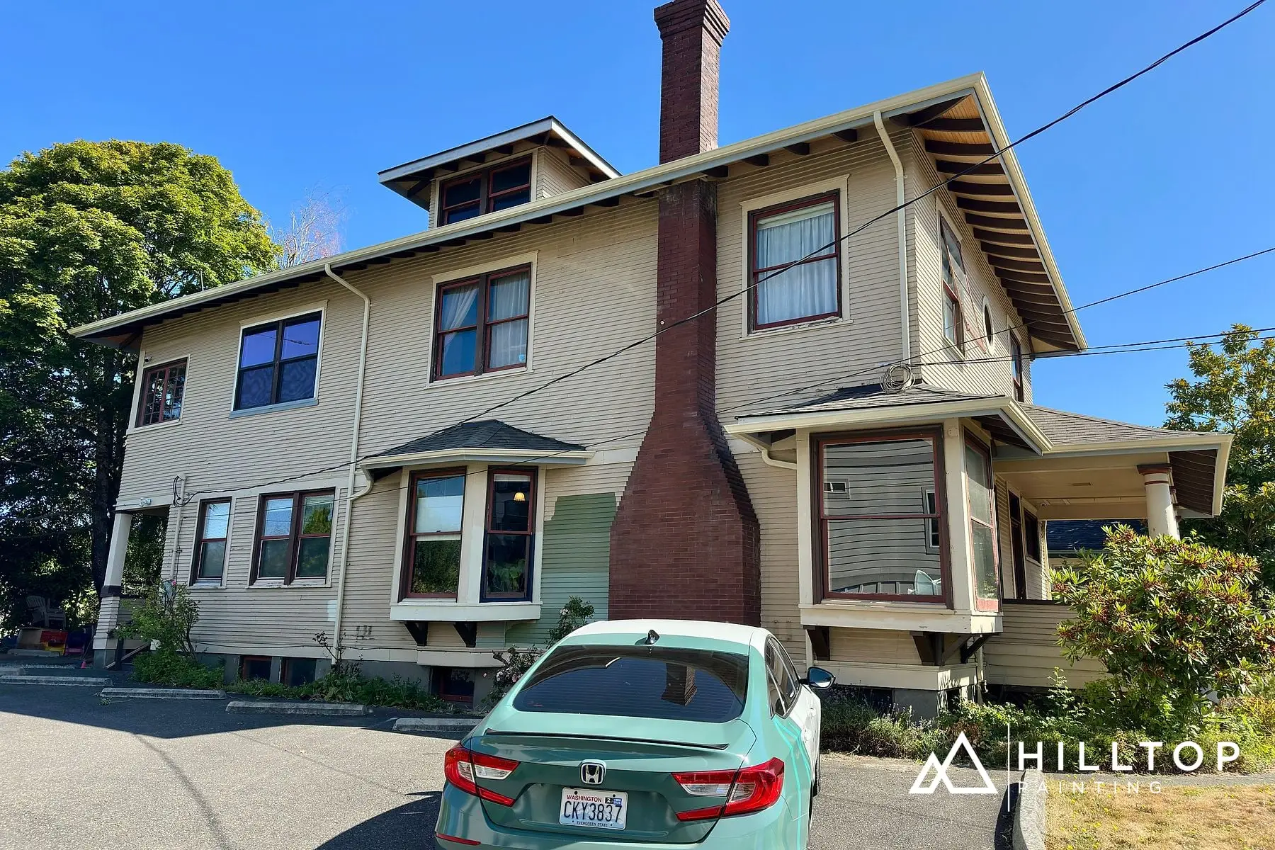 Before: Two-Tone Green on a 1903 Foursquare — Exterior, Soffits & Both Porches in Bellingham