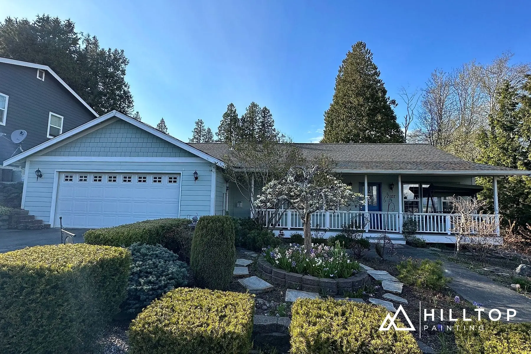 Before: Lounge Green Trim & a Perfect Greige Porch — a Blaine Garden Home in Two Greens
