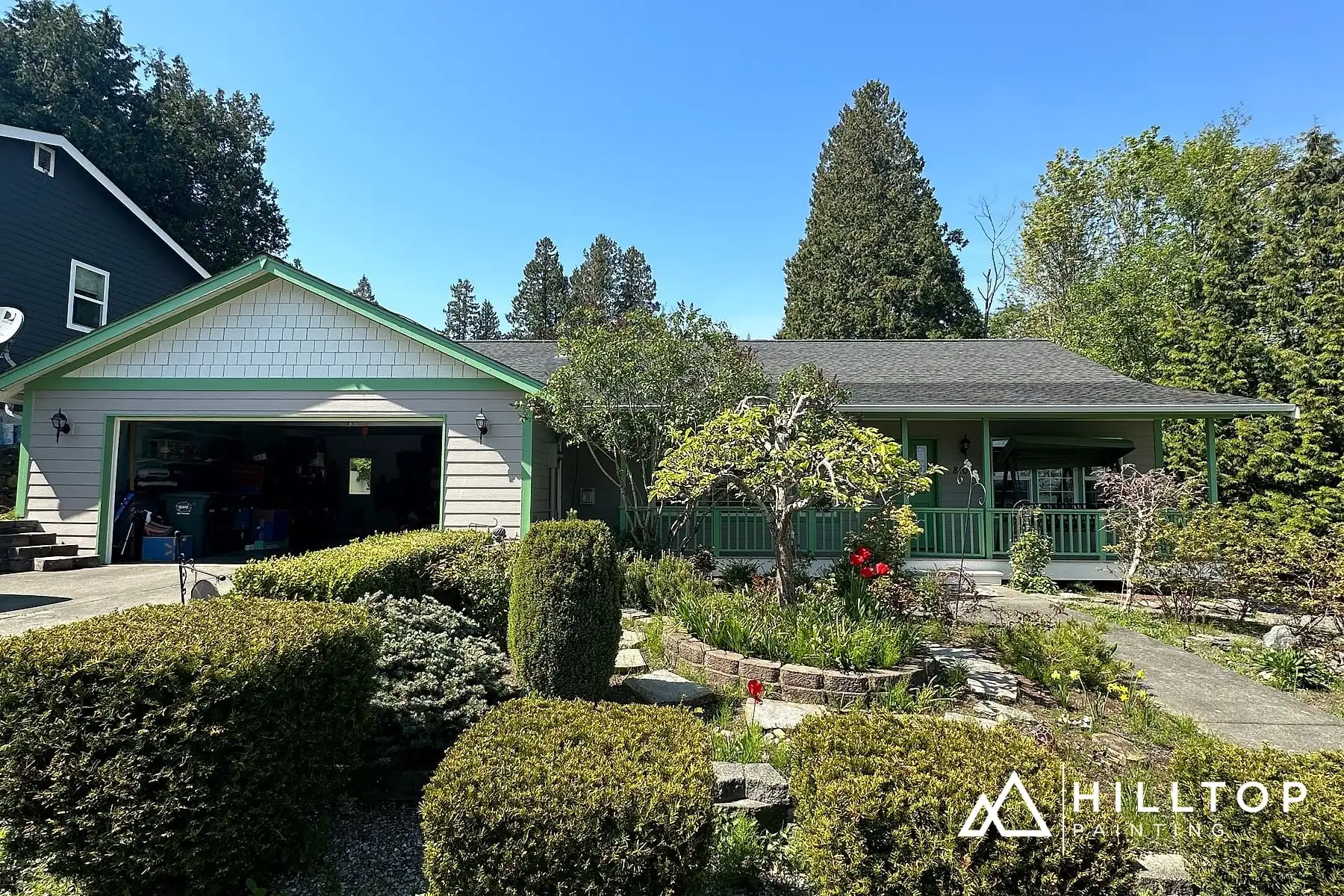 Lounge Green Trim & a Perfect Greige Porch — a Blaine Garden Home in Two Greens