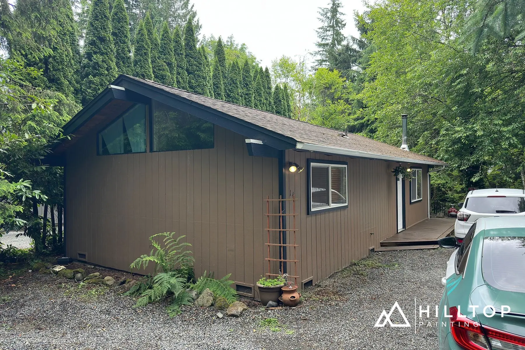 Before: Relish SW 6443 in the Woods — a Bellingham Cabin & Shed Wake Up Green